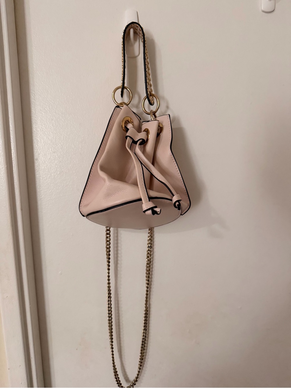 Zara Blush Pink Chain-Handle Drawstring Bucket Bag